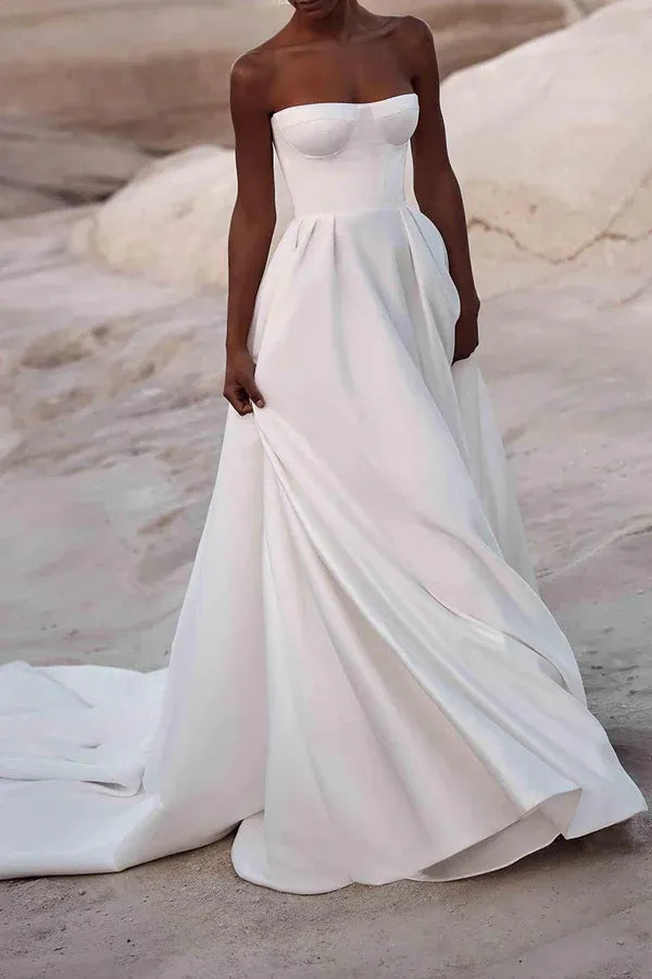 Structured Strapless Sweetheart Satin A-Line Floor-Length Wedding Dress