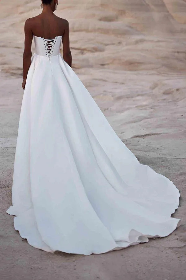 Structured Strapless Sweetheart Satin A-Line Floor-Length Wedding Dress