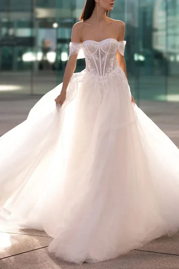 Stunning Off-the-Shoulder Sweetheart A-Line Floor-Length Wedding Dress
