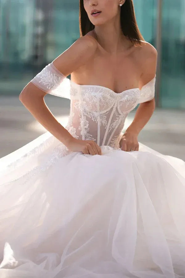 Stunning Off-the-Shoulder Sweetheart A-Line Floor-Length Wedding Dress