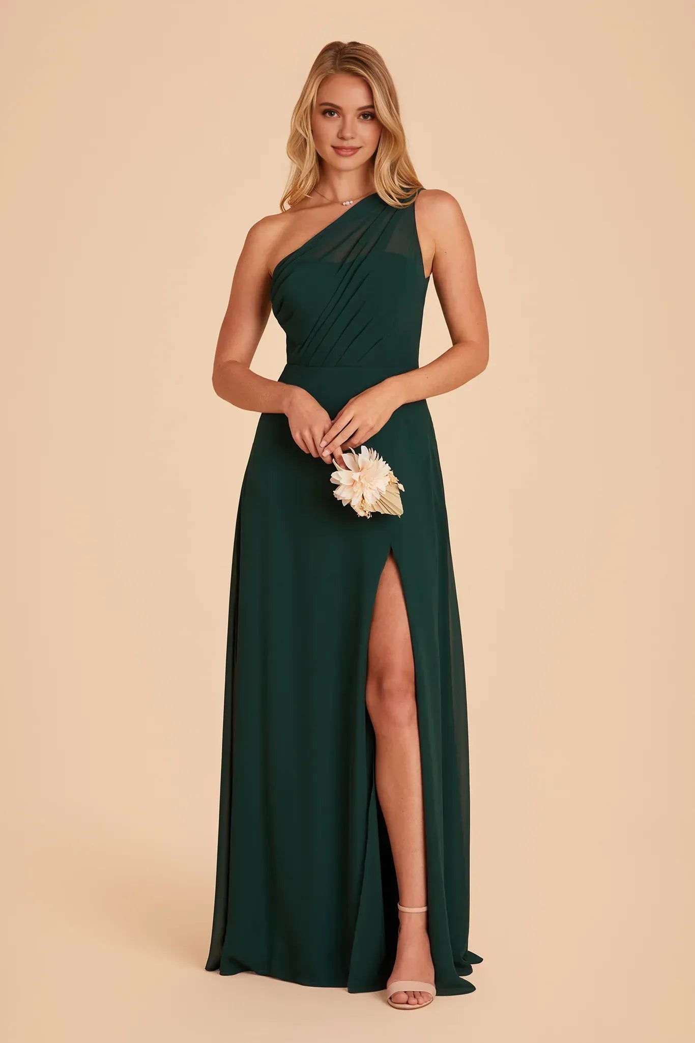 Stylish A Line One Shoulder Single Strap Sheer Back Floor Length Wedding Bridesmaid Dress