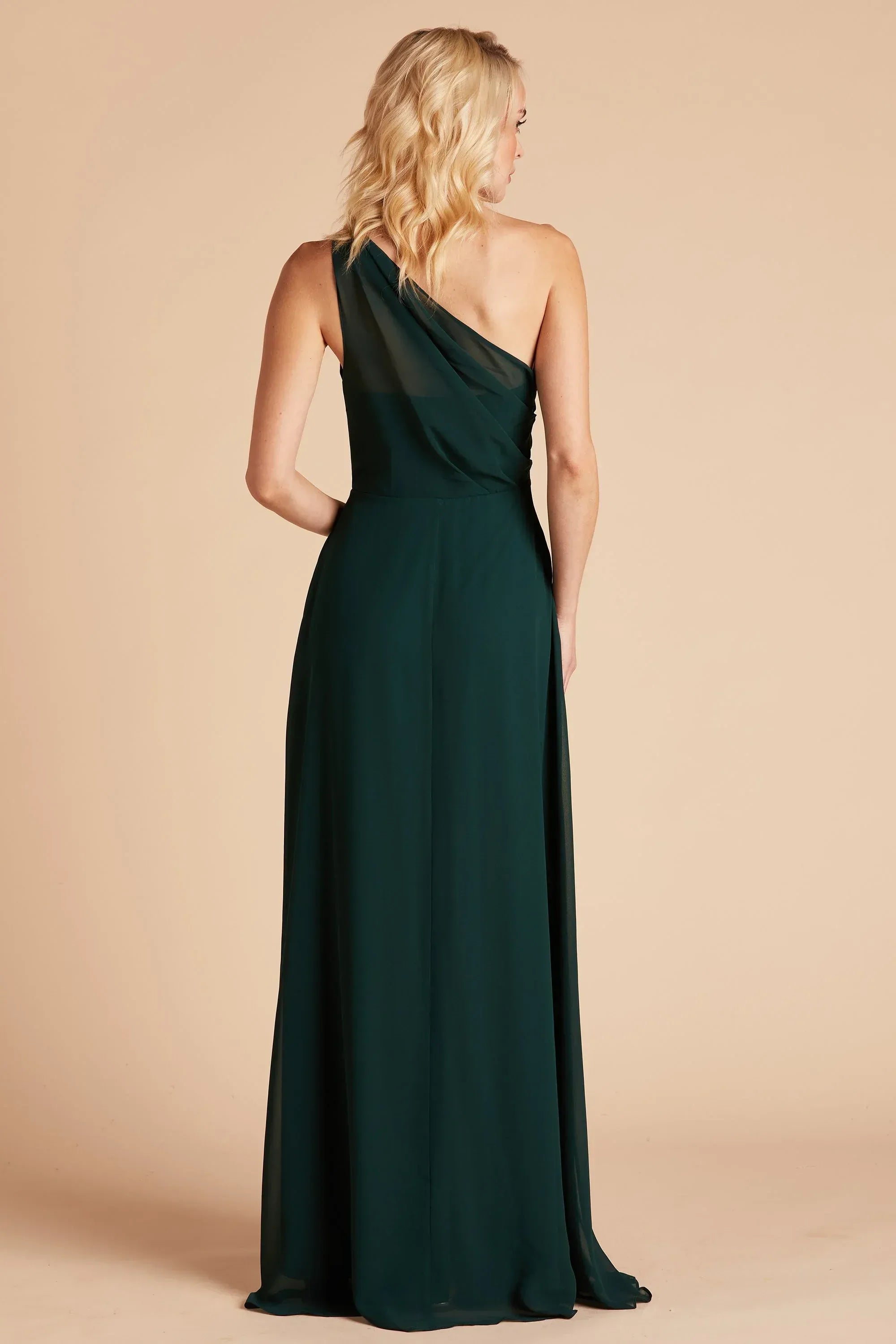 Stylish A Line One Shoulder Single Strap Sheer Back Floor Length Wedding Bridesmaid Dress