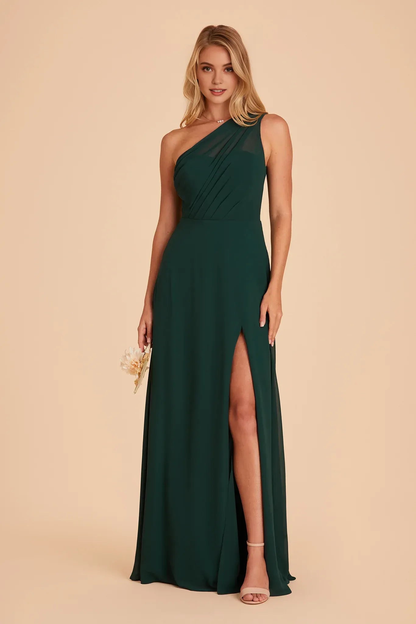 Stylish A Line One Shoulder Single Strap Sheer Back Floor Length Wedding Bridesmaid Dress