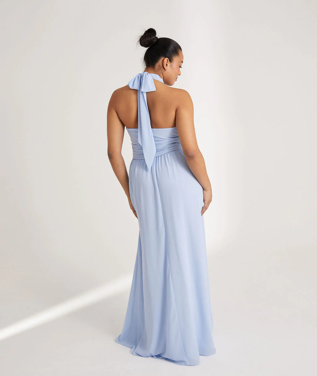 Stylish A-Line Halter Neck Sleeveless Open Back Floor-Length Bridesmaid Dress