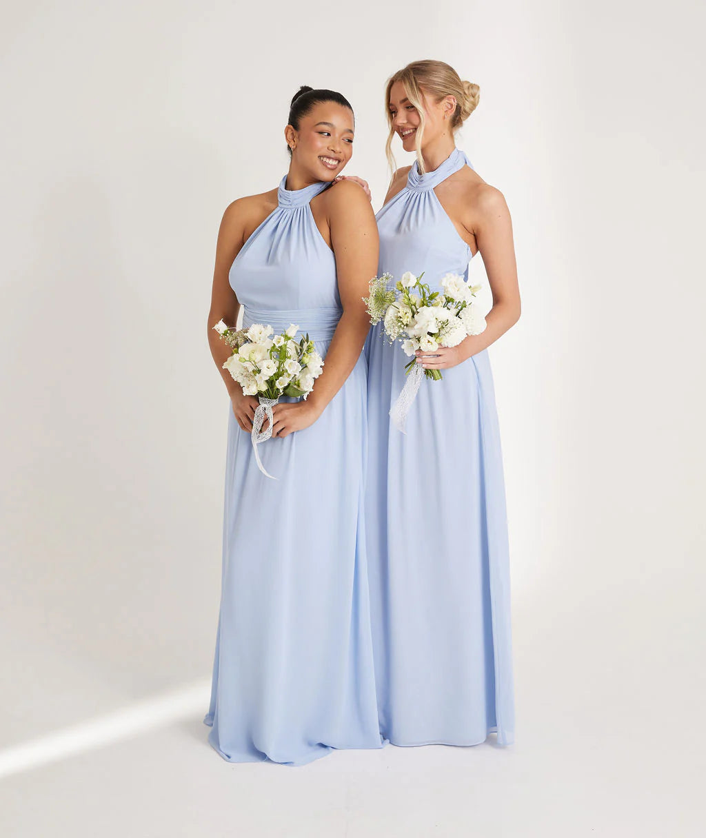 Stylish A-Line Halter Neck Sleeveless Open Back Floor-Length Bridesmaid Dress