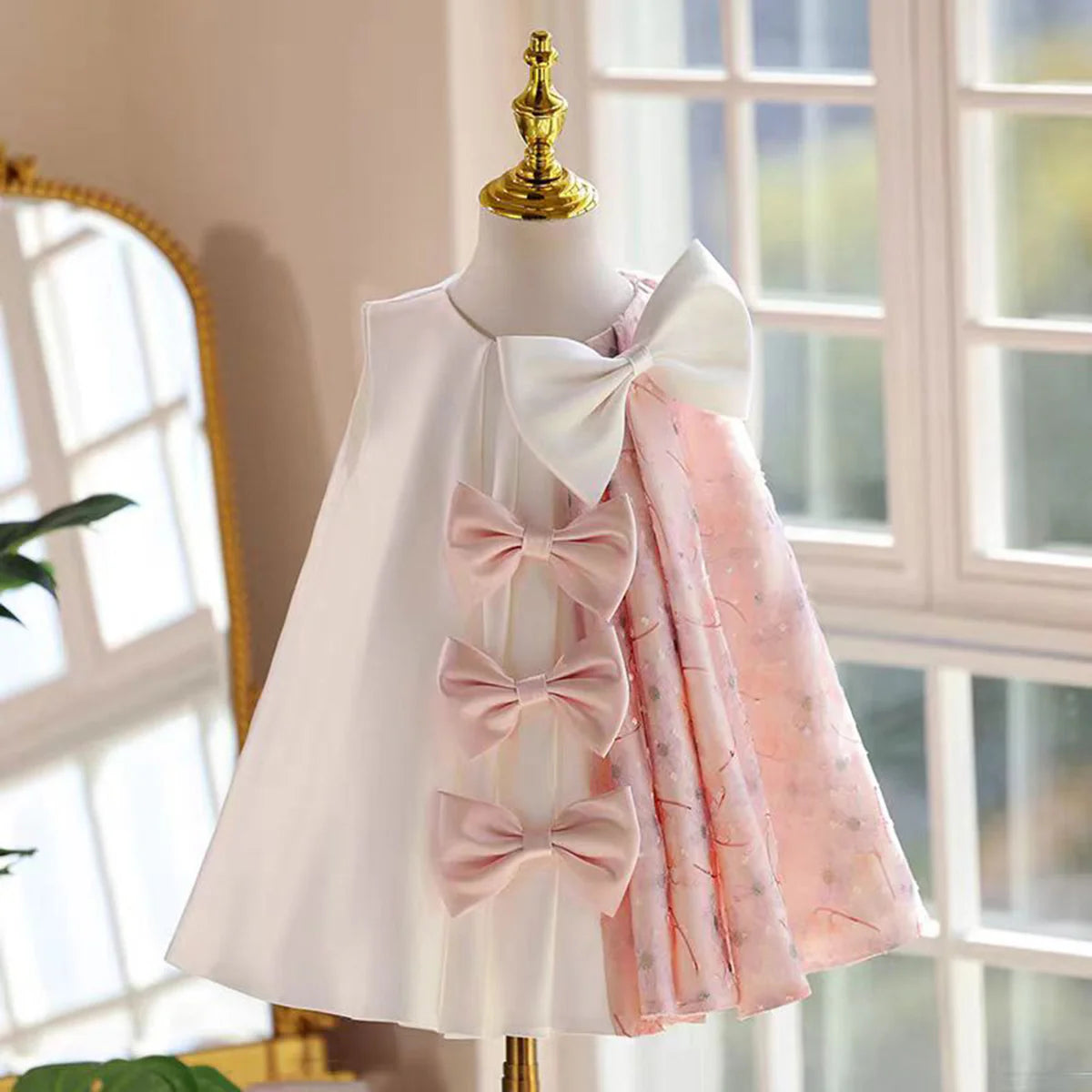 Stylish A-Line Hight Neck Sleeveless Zipper Up Flower Girl Dress With Bow