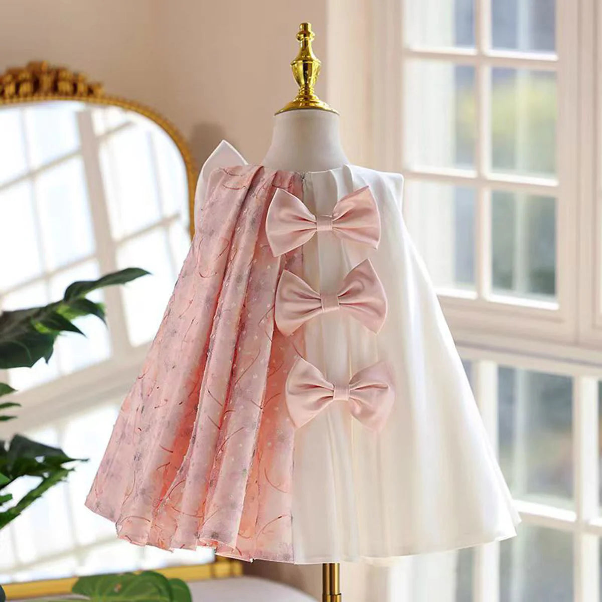 Stylish A-Line Hight Neck Sleeveless Zipper Up Flower Girl Dress With Bow