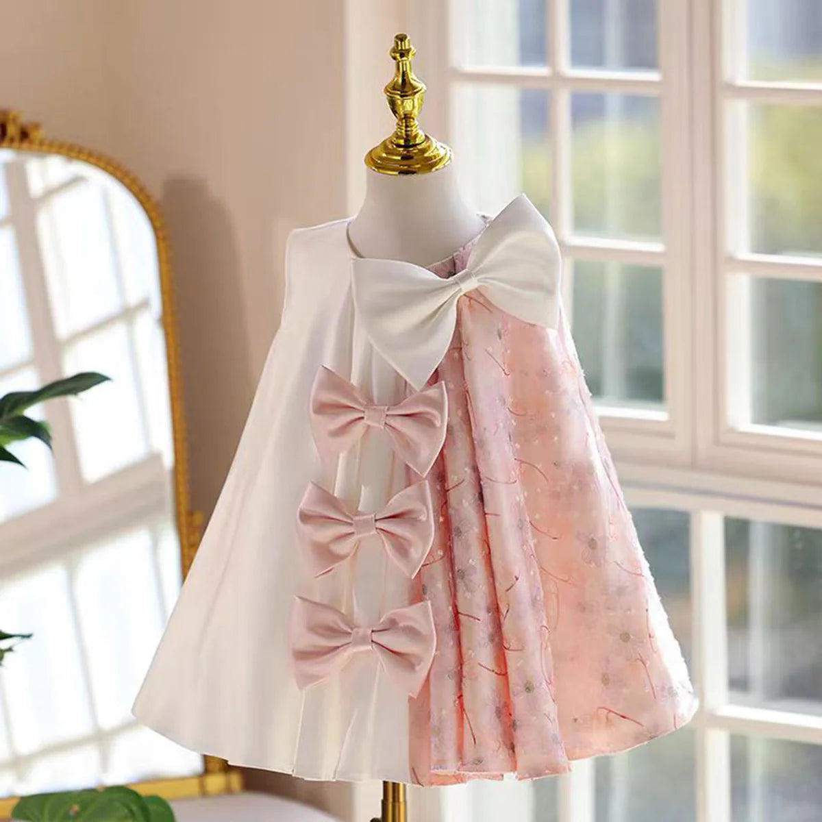 Stylish A-Line Hight Neck Sleeveless Zipper Up Flower Girl Dress With Bow