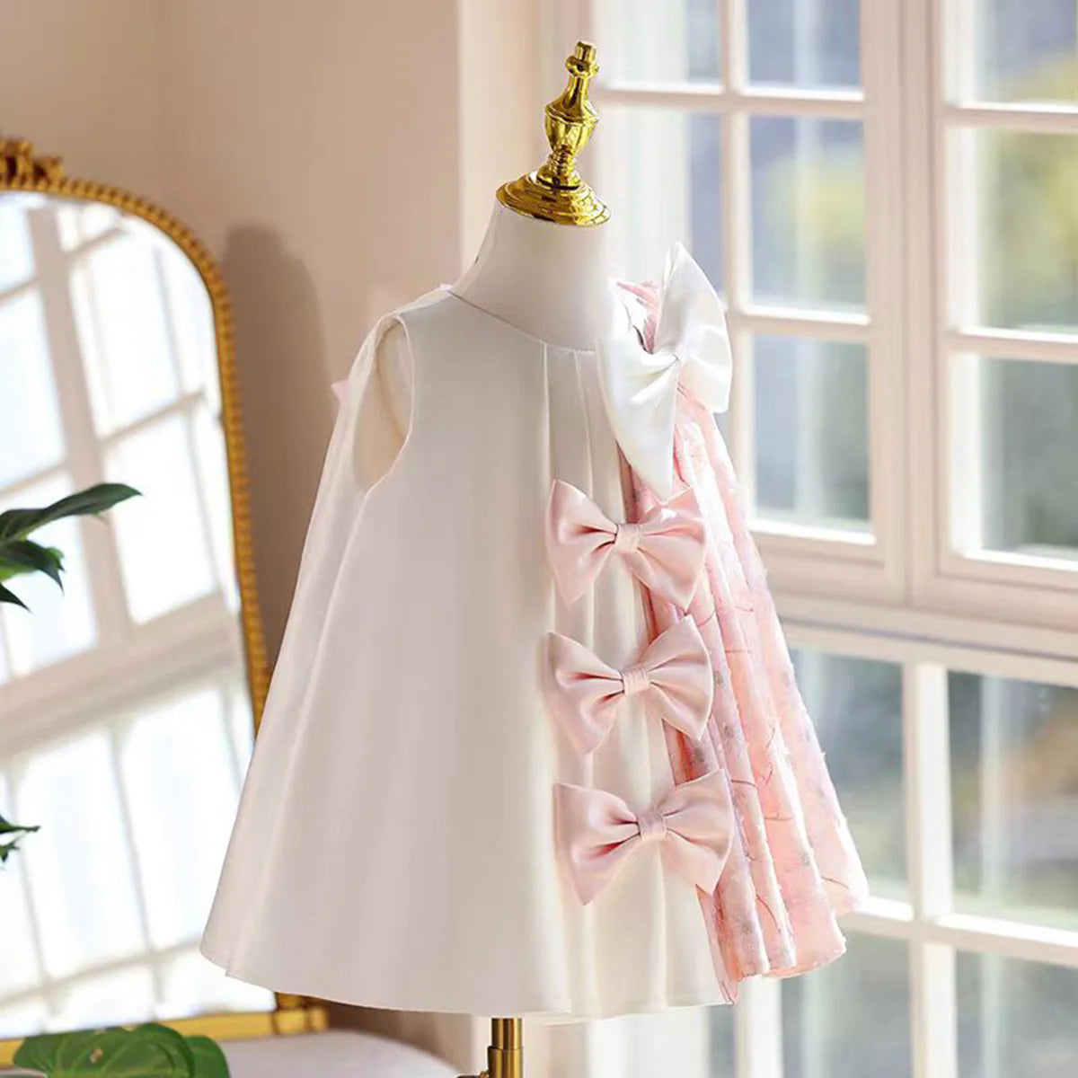 Stylish A-Line Hight Neck Sleeveless Zipper Up Flower Girl Dress With Bow