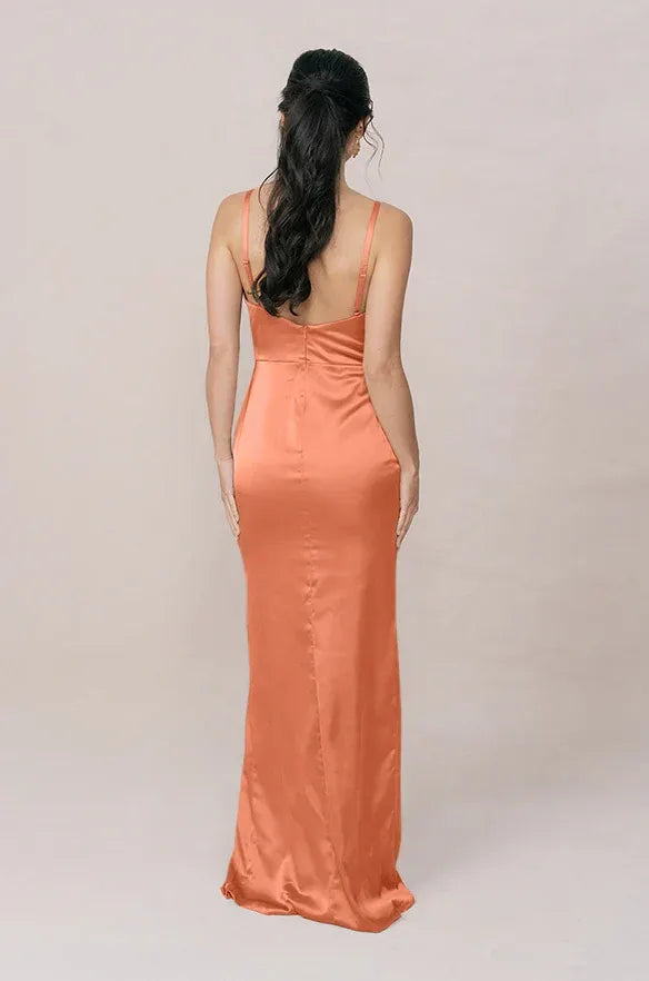 Sunset V-Neck Spaghetti Strap High Slit Mermaid Bridesmaid Dress