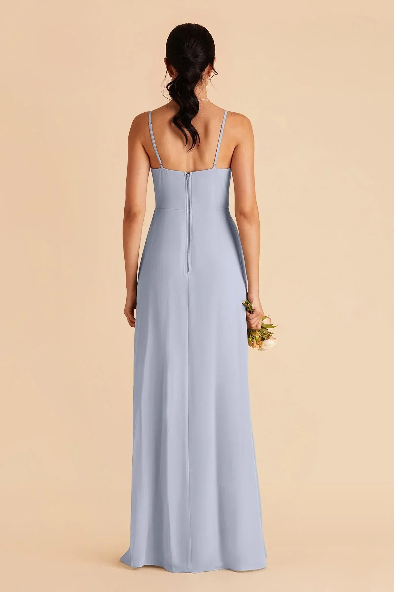 Sweet A Line Scoop Neck Spaghetti Strap Plain Back Floor Length Wedding Bridesmaid Dress