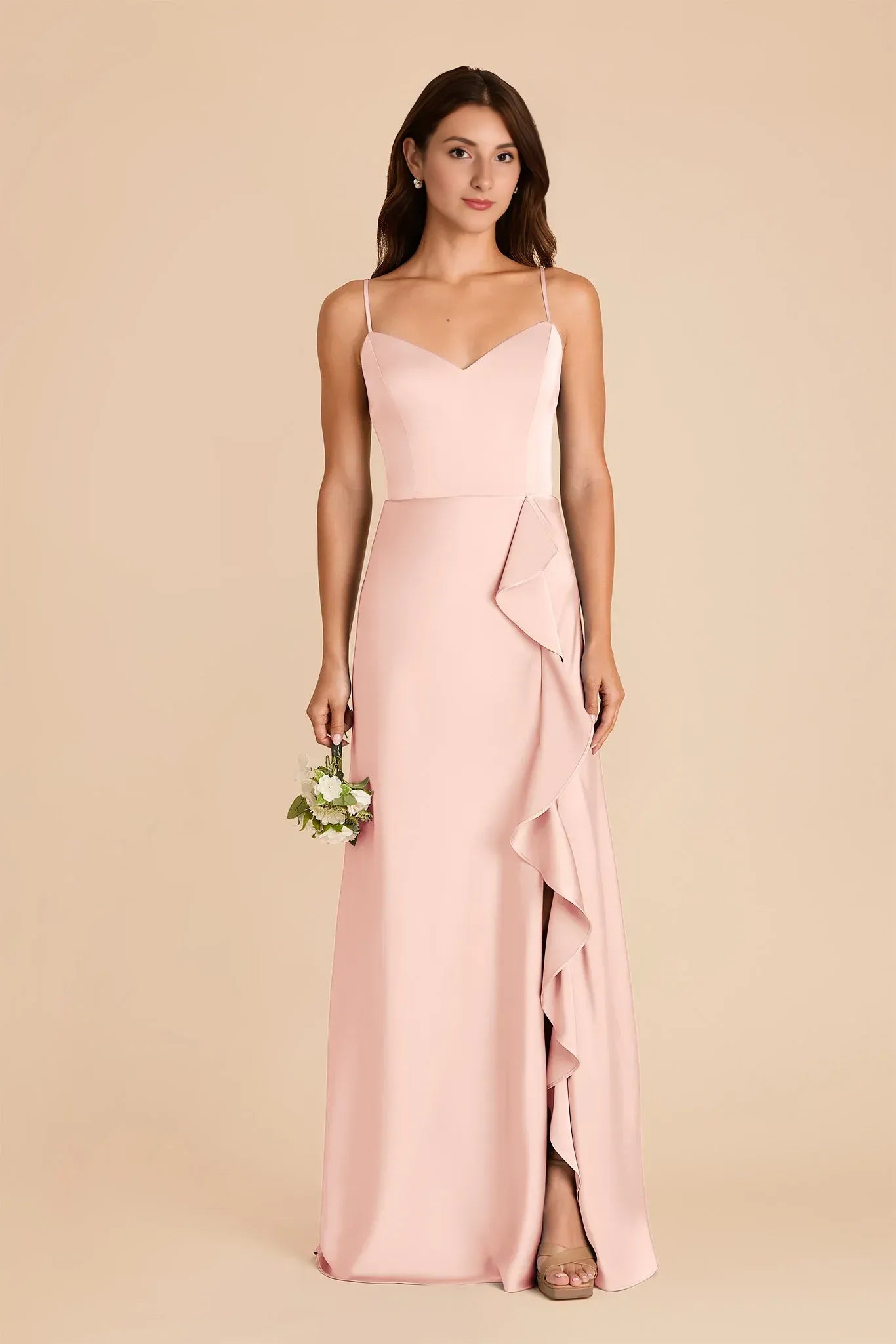 Sweet A Line V Neck Spaghetti Strap Plain Back Floor Length Wedding Bridesmaid Dress