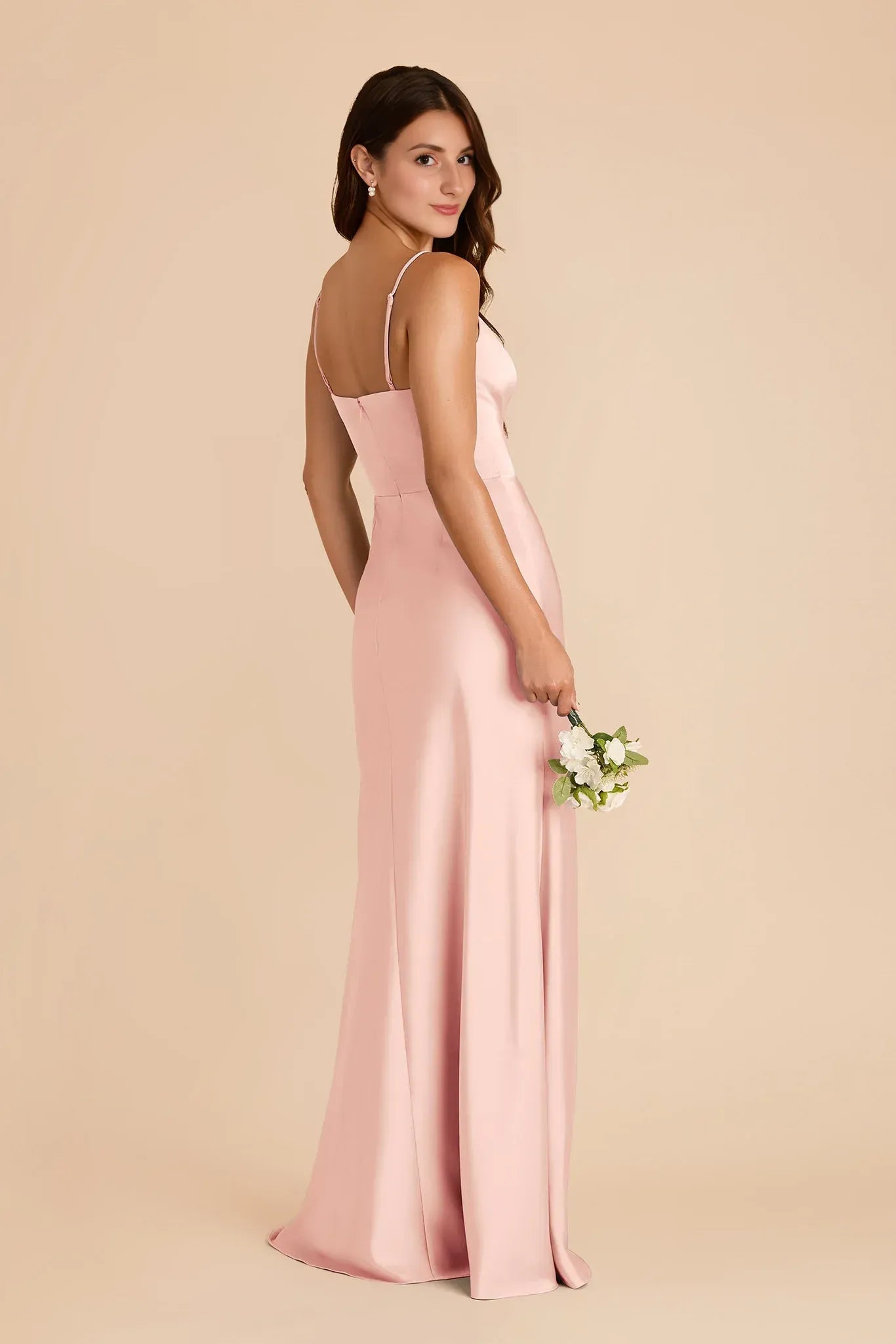 Sweet A Line V Neck Spaghetti Strap Plain Back Floor Length Wedding Bridesmaid Dress
