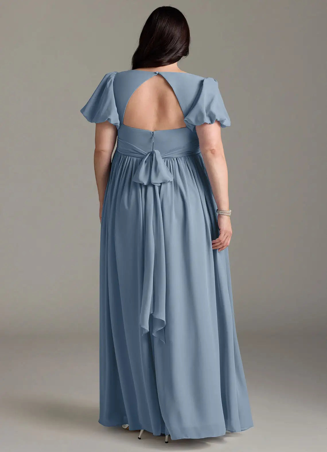 Sweetheart Puff Sleeve Empire Waist Floor-Length Plus Size Bridesmaid Dress