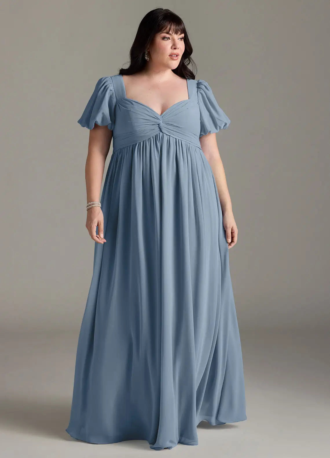 Sweetheart Puff Sleeve Empire Waist Floor-Length Plus Size Bridesmaid Dress