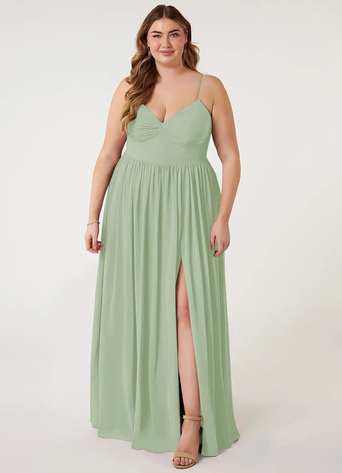 Sweetheart Spaghetti Strap Slit Floor-Length Plus Size Bridesmaid Dress