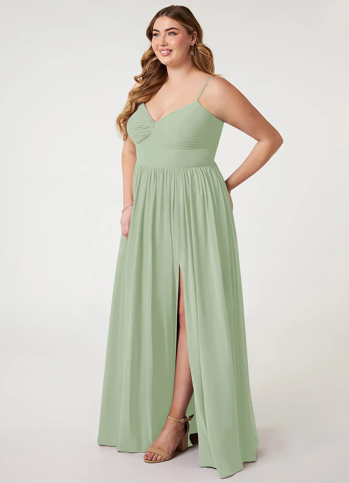 Sweetheart Spaghetti Strap Slit Floor-Length Plus Size Bridesmaid Dress