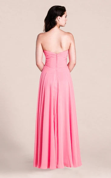 Sweetheart A-line Floor-Length Sleeveless Long Bridesmaid Dress