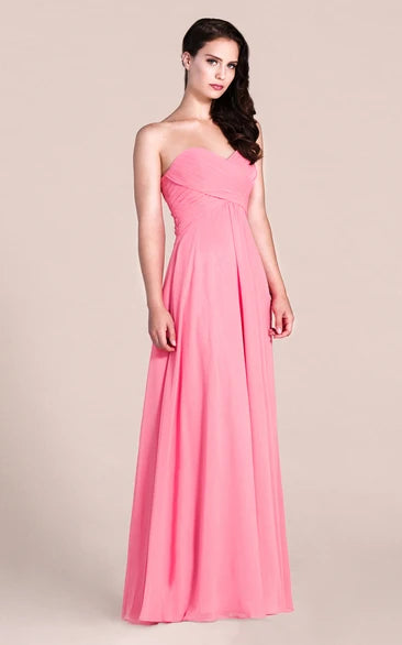 Sweetheart A-line Floor-Length Sleeveless Long Bridesmaid Dress