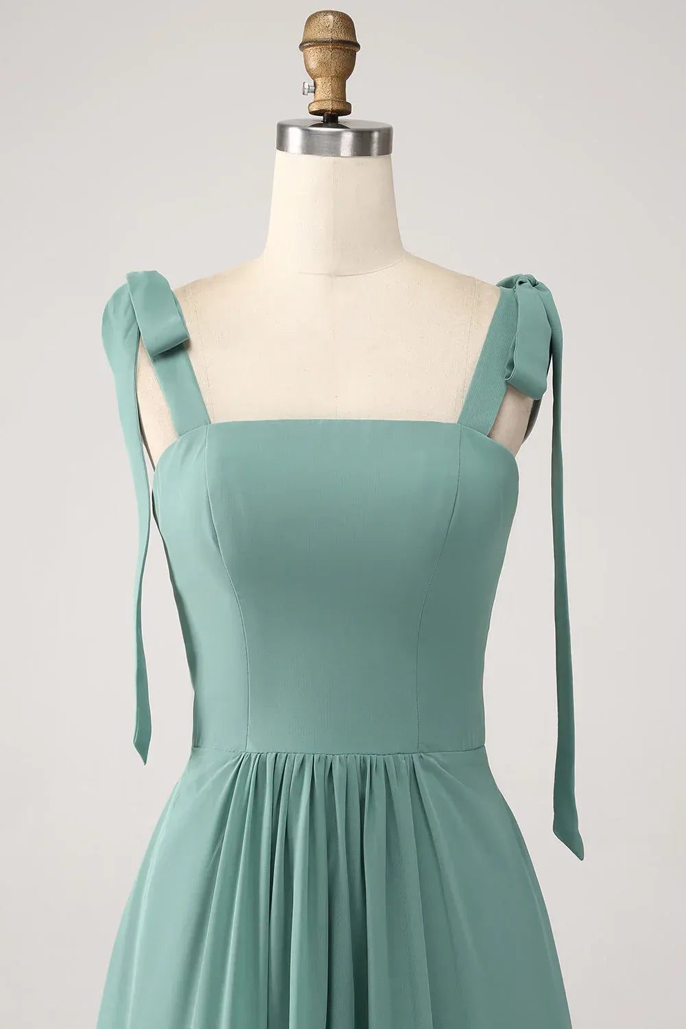 Teal‑Green Chiffon Tie‑Shoulder Square‑Neck Tiered‑Ruffle A‑Line Bridesmaid Dresses