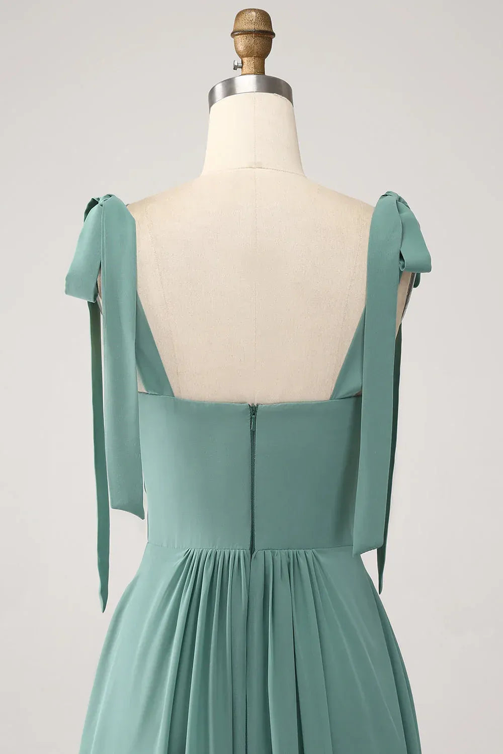 Teal‑Green Chiffon Tie‑Shoulder Square‑Neck Tiered‑Ruffle A‑Line Bridesmaid Dresses