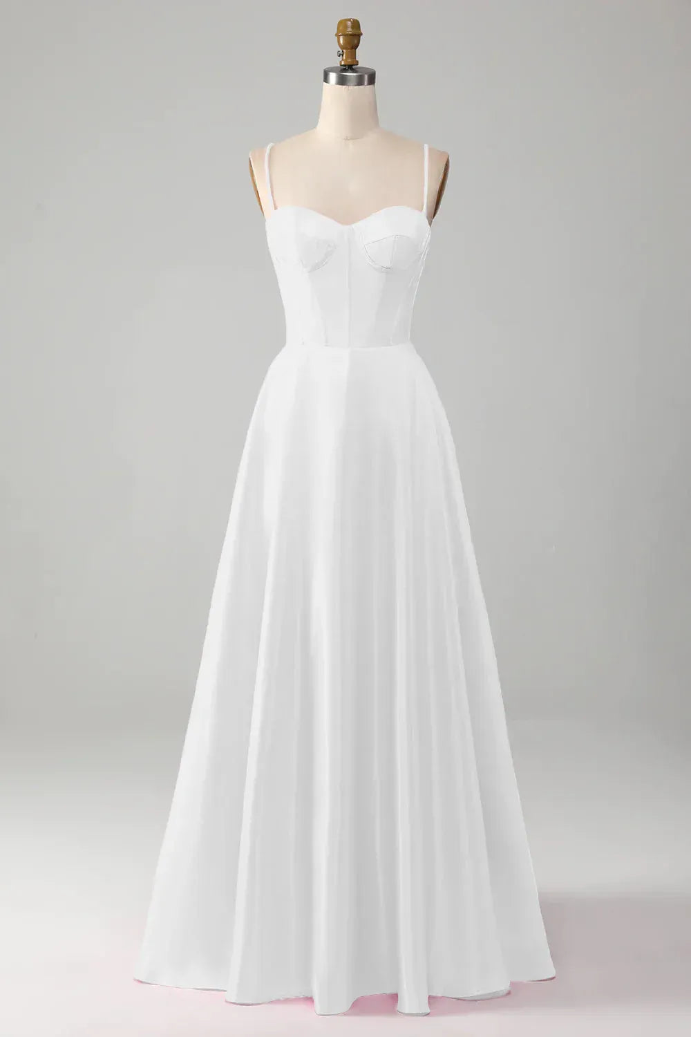 Thin Adjustable Spaghetti Strap Sweetheart Corset Plain Chiffon A-Line Wedding Dress With Sweep Train