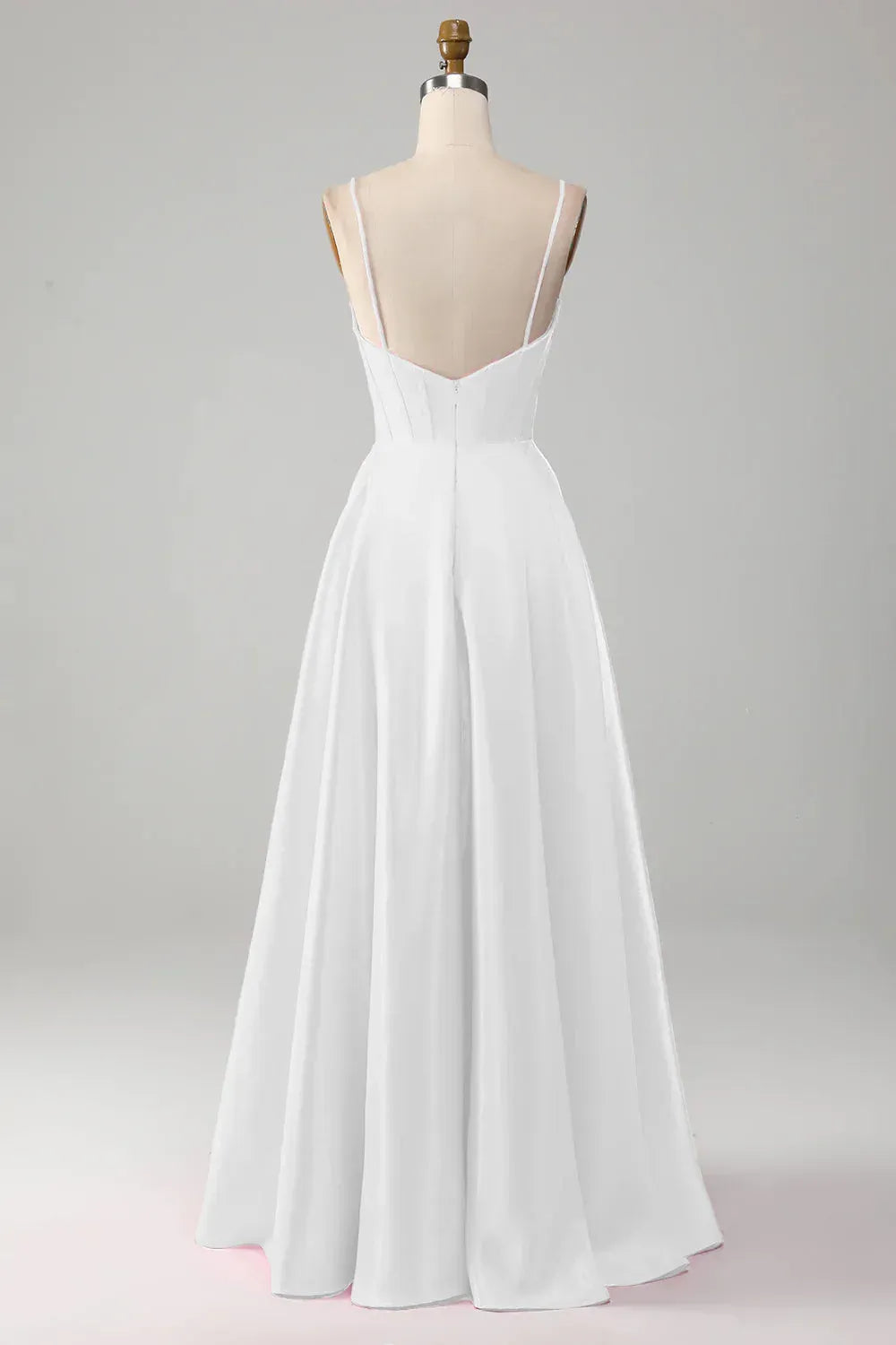 Thin Adjustable Spaghetti Strap Sweetheart Corset Plain Chiffon A-Line Wedding Dress With Sweep Train