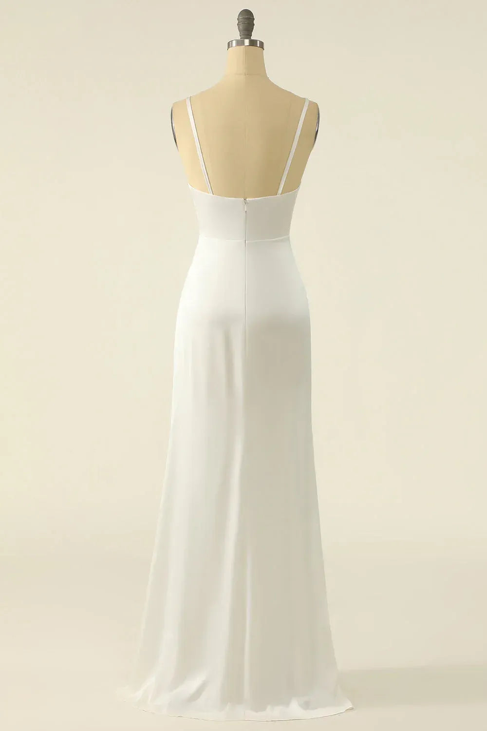 Thin Spaghetti Strap Cowl Draped High Slit Gloss Satin Midi Mermaid Wedding Reception Dress