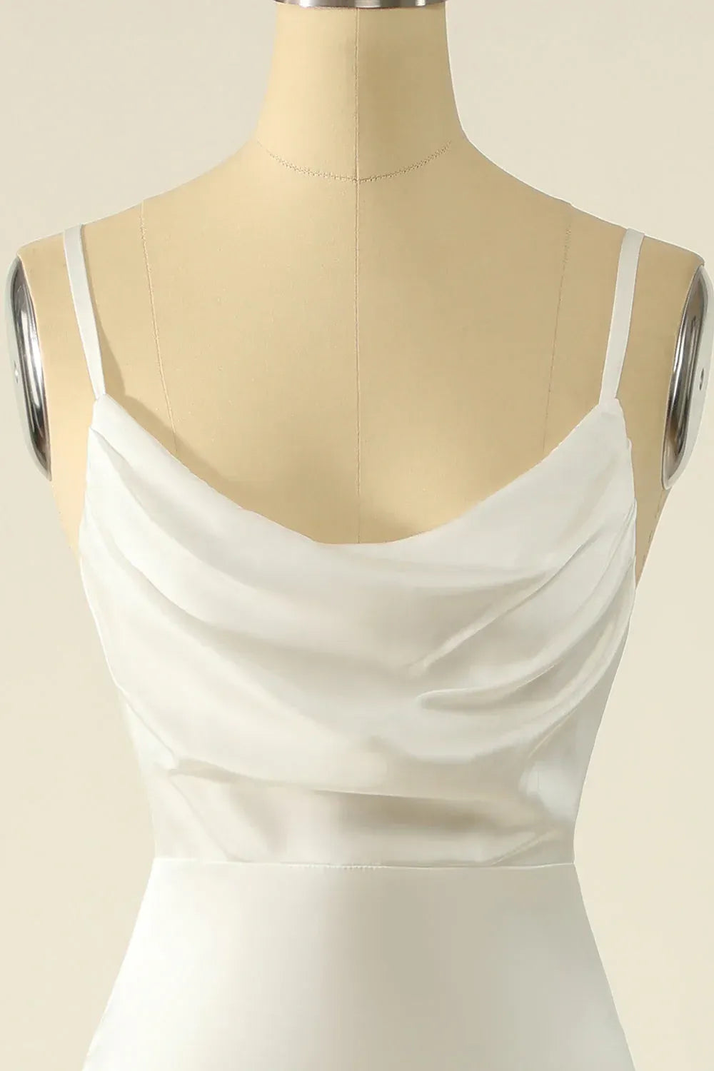 Thin Spaghetti Strap Cowl Neck Side Slit Mermaid Simple Satin Wedding Dress
