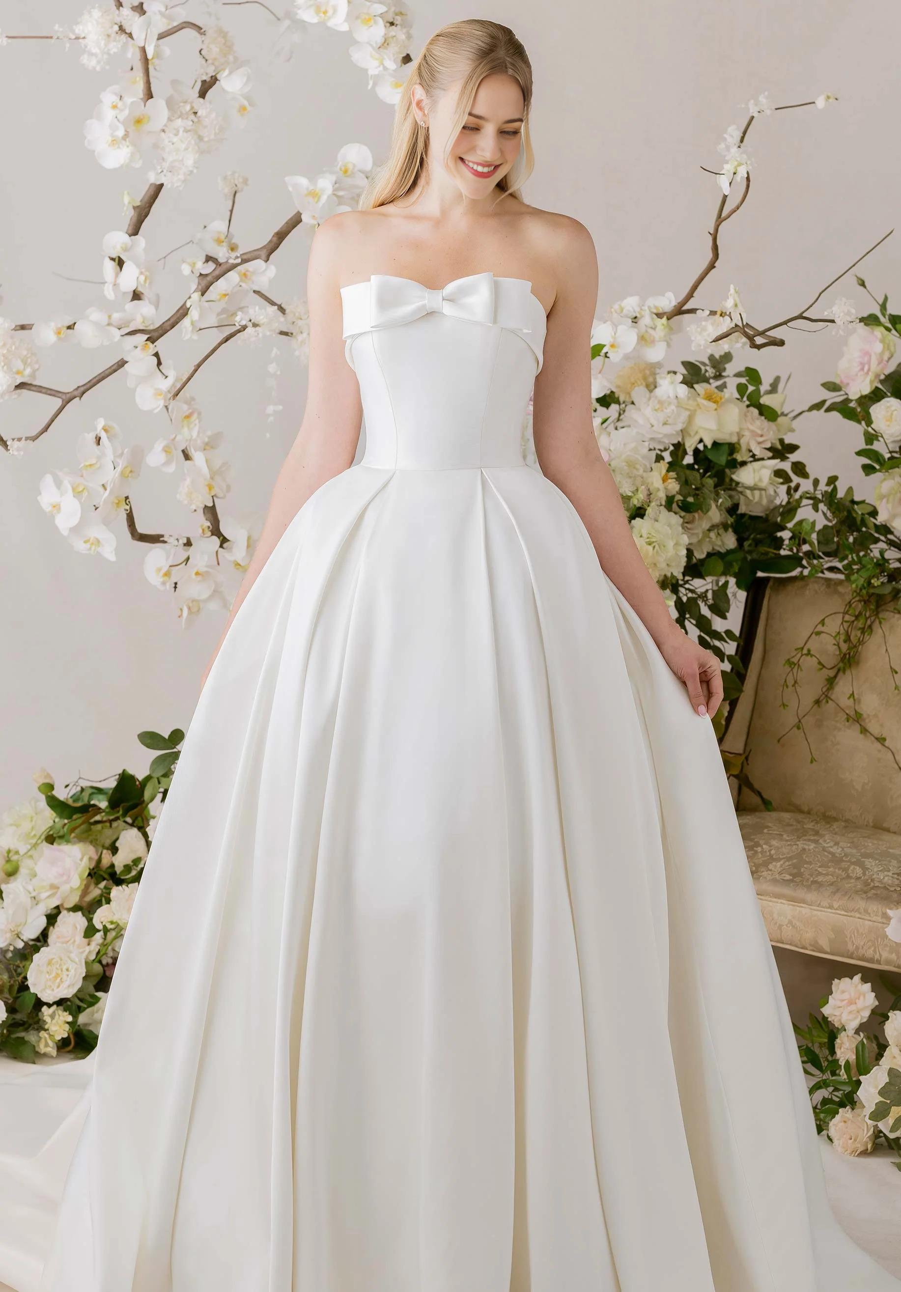 Timeless Strapless Satin Ball Gown Wedding Dress with Button Back