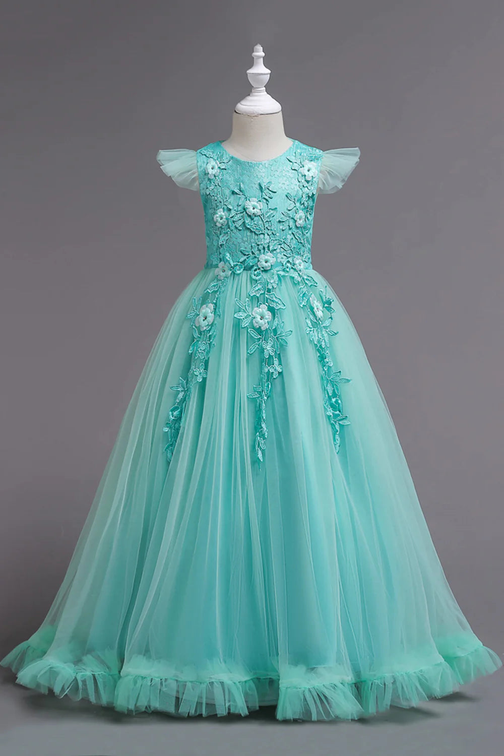 Tulle Boat Neck Yellow Girls Dresses with Appliques