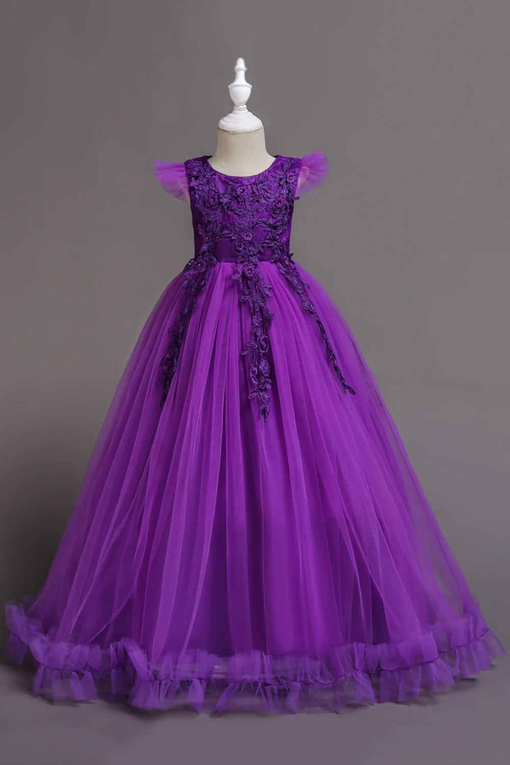 Tulle Boat Neck Yellow Girls Dresses with Appliques