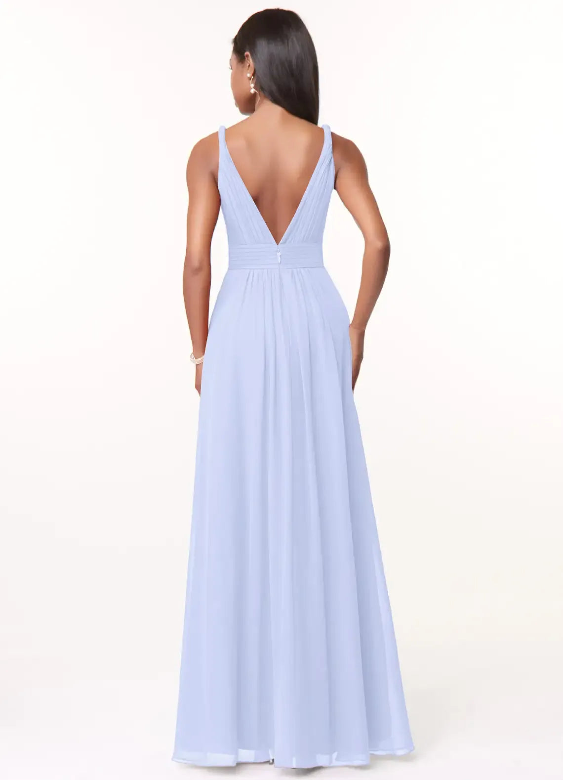 Twist Spaghetti Strap Pleated Empire Waist A Line Chiffon Long Bridesmaid Dress