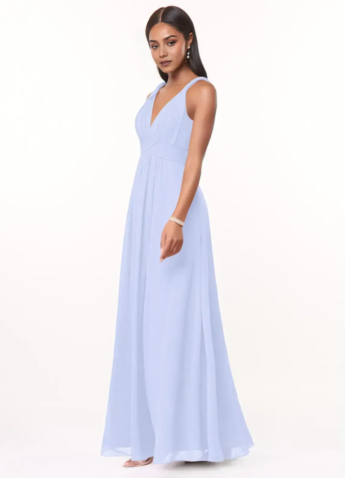 Twist Spaghetti Strap Pleated Empire Waist A Line Chiffon Long Bridesmaid Dress