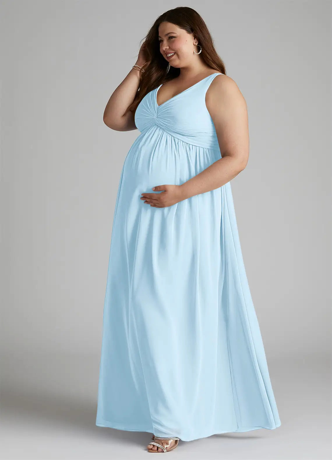V-Neck Empire Waist Floor-Length Plus Size Bridesmaid Dress