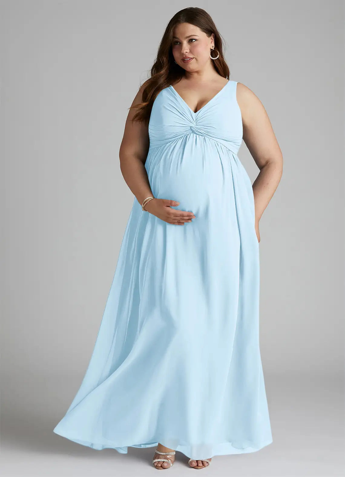 V-Neck Empire Waist Floor-Length Plus Size Bridesmaid Dress