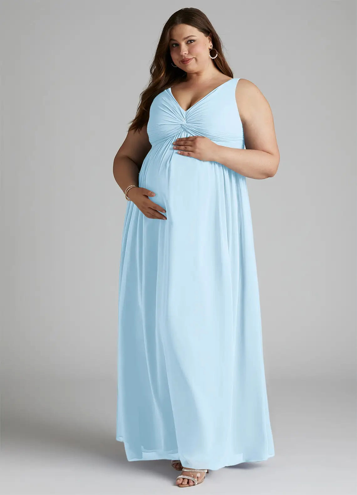 V-Neck Empire Waist Floor-Length Plus Size Bridesmaid Dress