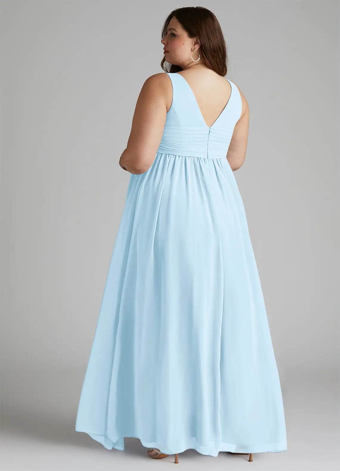 V-Neck Empire Waist Floor-Length Plus Size Bridesmaid Dress