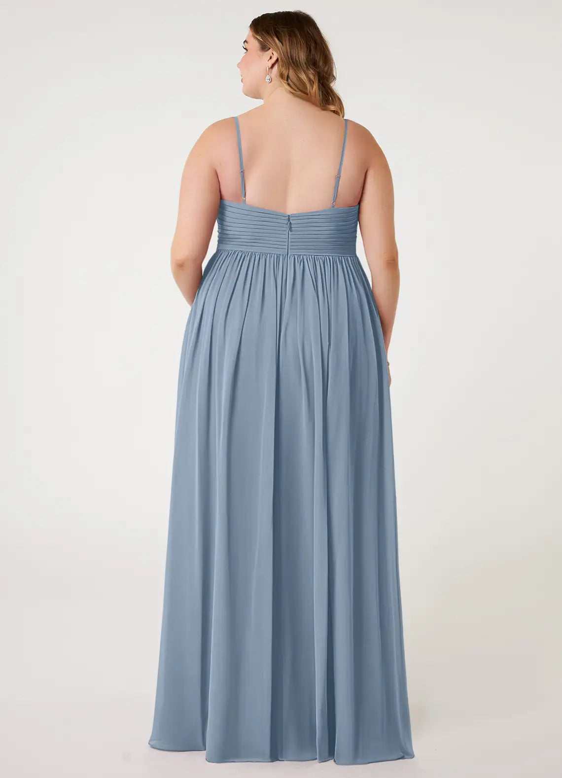 V-Neck Pleated Spaghetti Strap Slit Floor-Length Plus Size Bridesmaid Dress