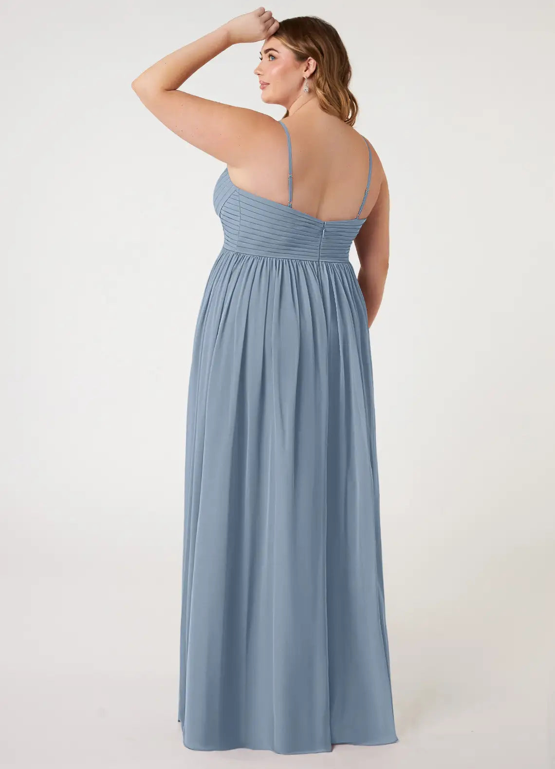 V-Neck Pleated Spaghetti Strap Slit Floor-Length Plus Size Bridesmaid Dress