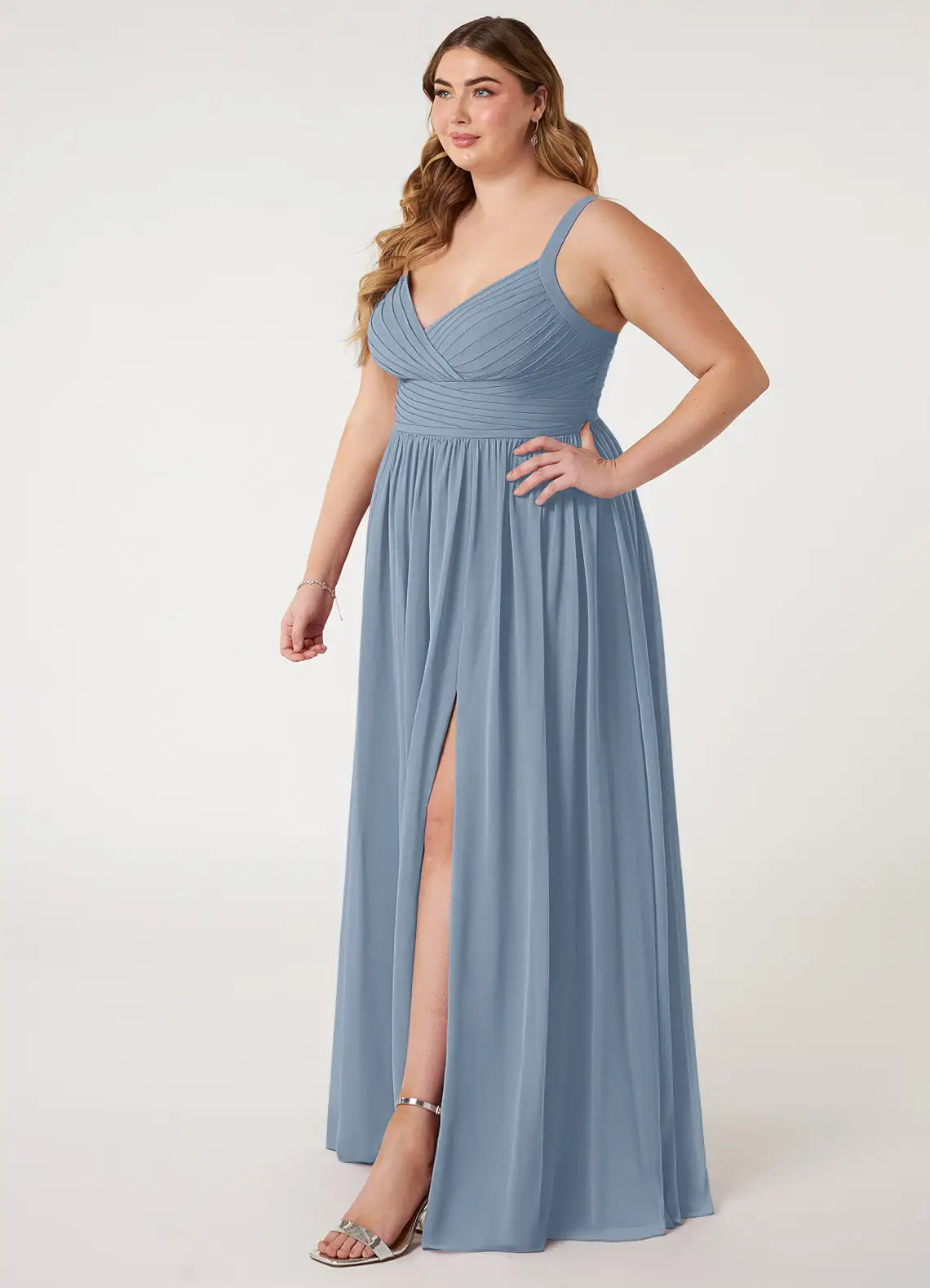 V-Neck Spaghetti Strap Slit Floor-Length Plus Size Bridesmaid Dress