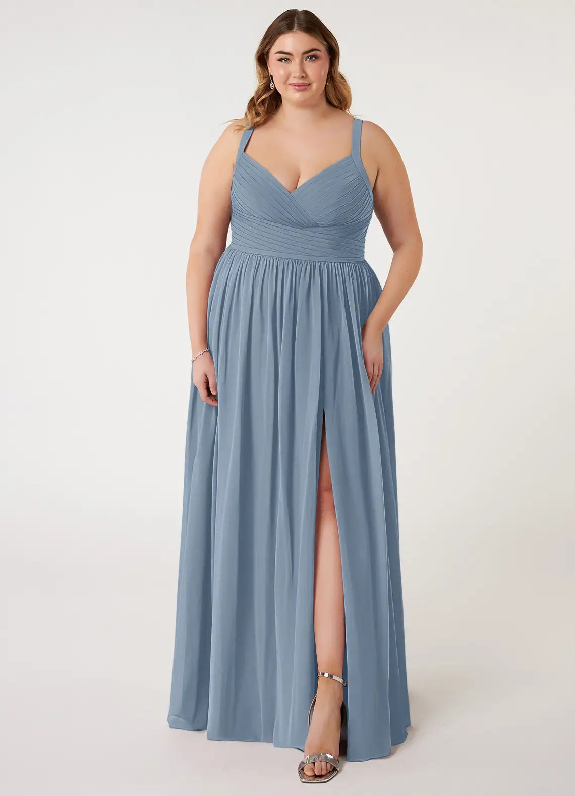V-Neck Spaghetti Strap Slit Floor-Length Plus Size Bridesmaid Dress