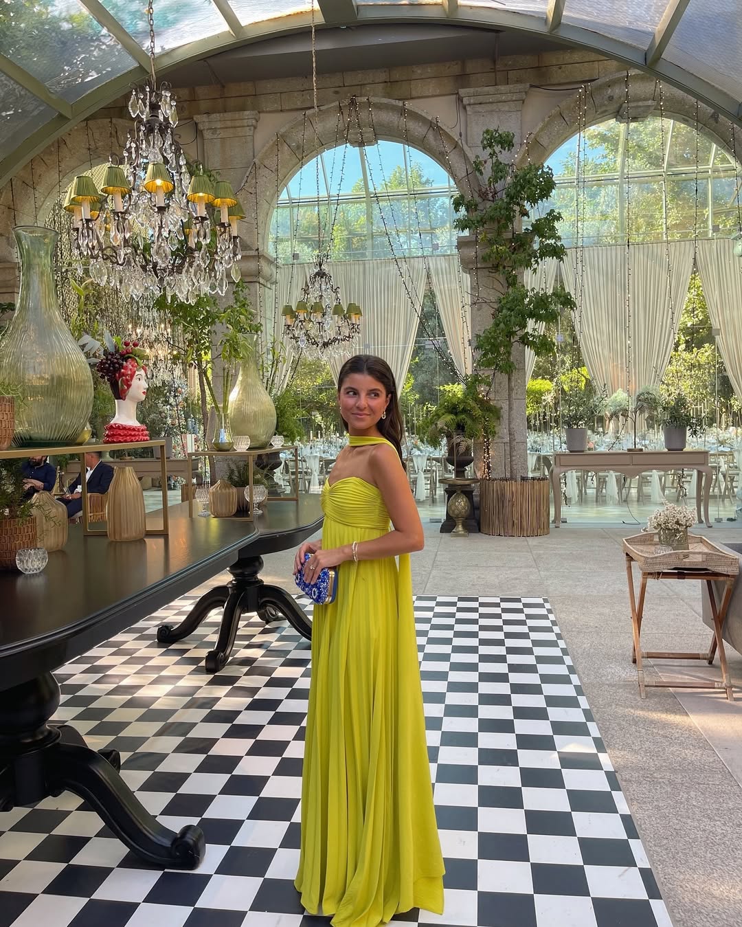 Vibrant Floor-Length Halter-Neck Pleated Chiffon Wedding Guest Dress