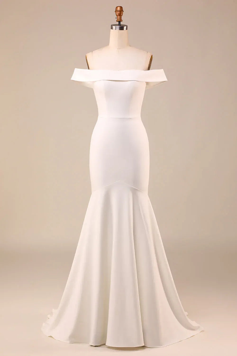 Voluminous Off-The-Shoulder Fold Band Crepe Mermaid Wedding Dress With Rear Bow Cutout Chapel Train