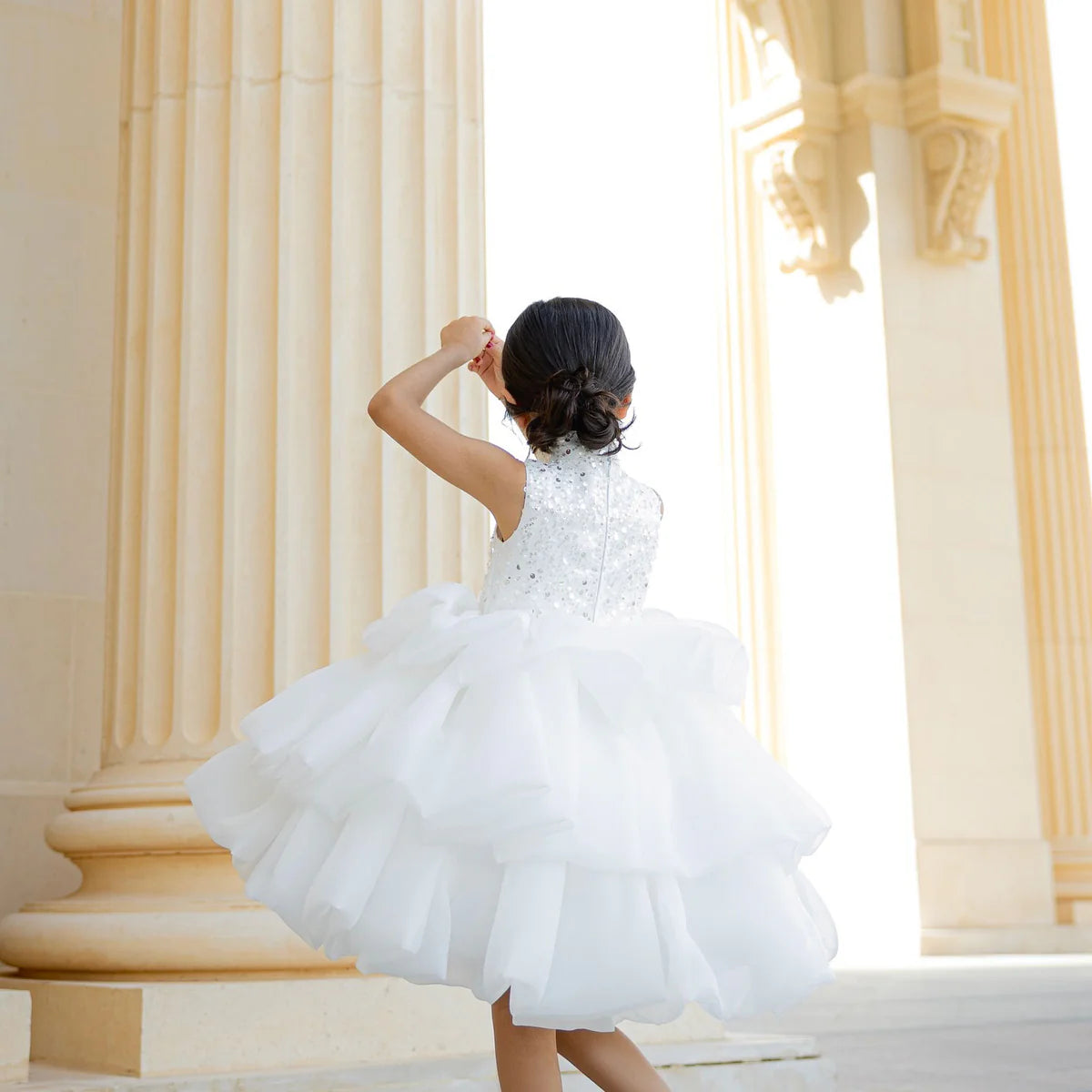Elegant White Sleeveless Flower Girl Dress for Kids Holiday Party Ball Gown
