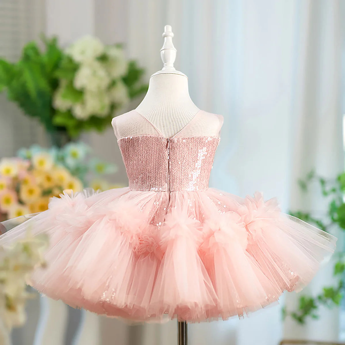 Romantic Sleeveless Sequined Tulle Flower Girl Dress Bow