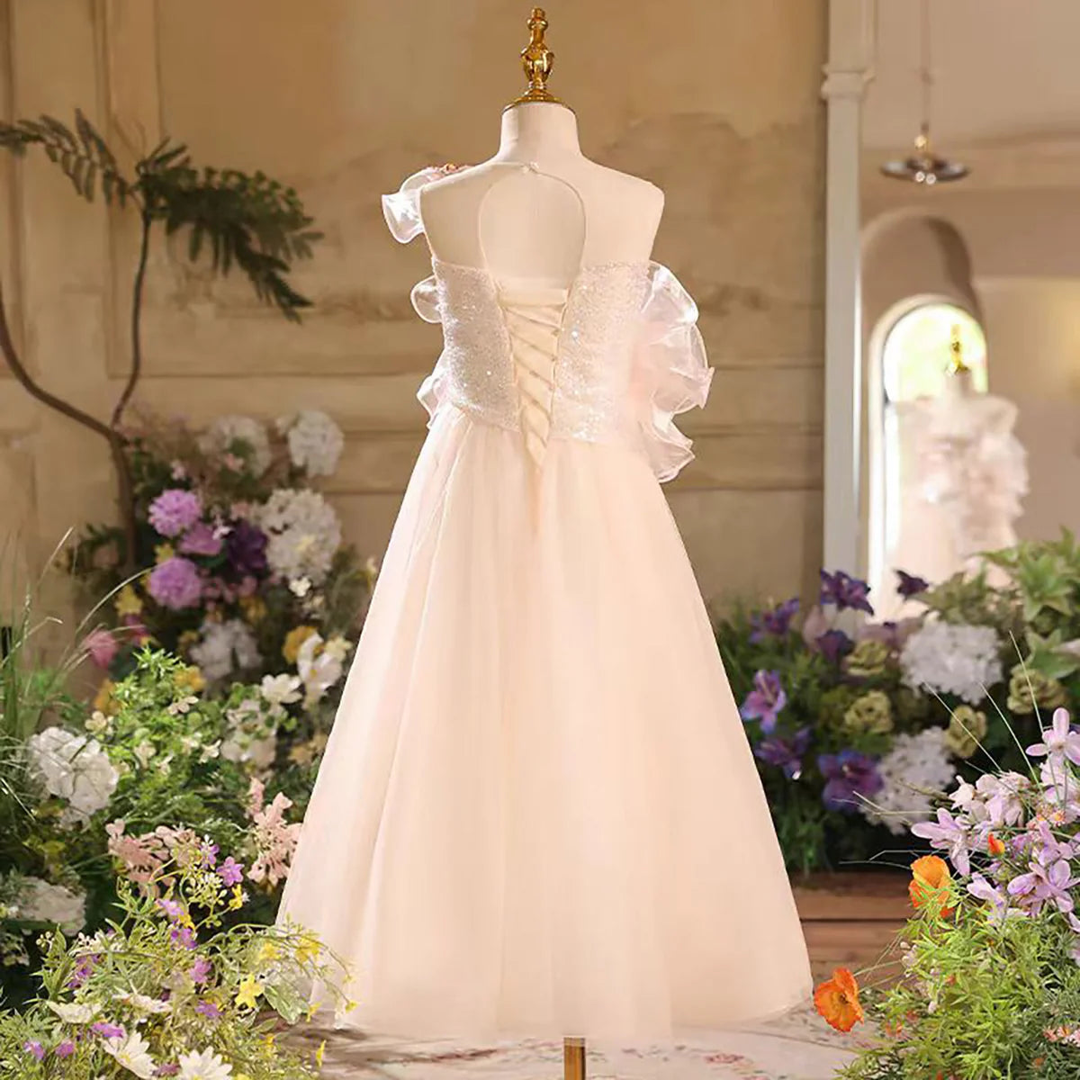 Artistic A-Line One Shoulder Tulle Flower Girl Dress Sleeveless