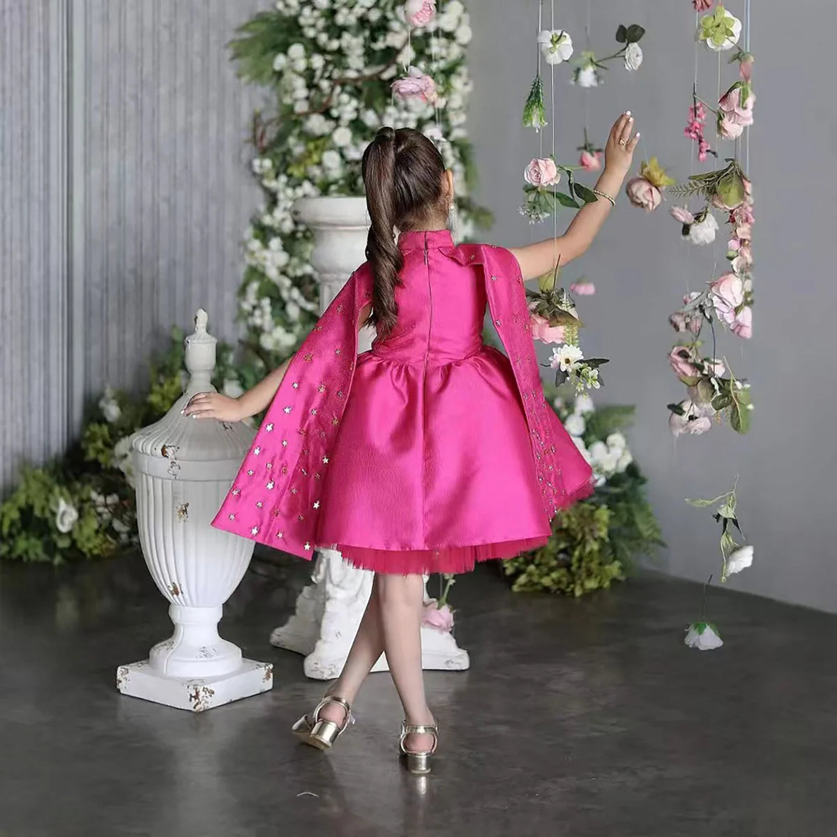 Elegant High Neck Cap Sleeve Satin Flower Girl Dress