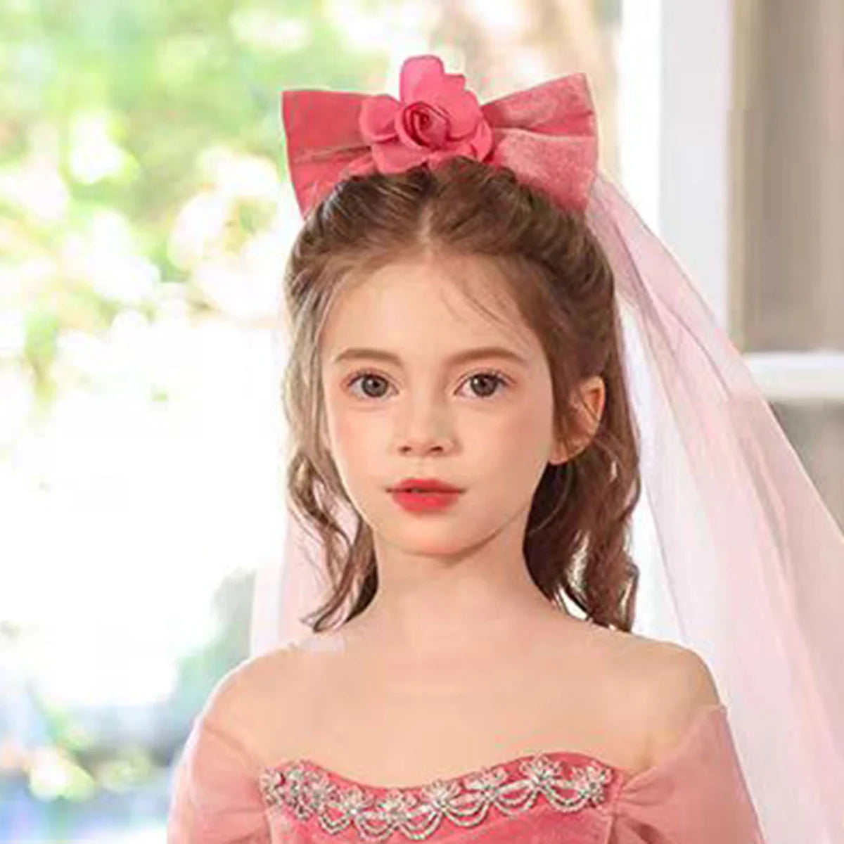 Lovely Off-Shoulder 3D Flower Tulle Flower Girl Dress Pink