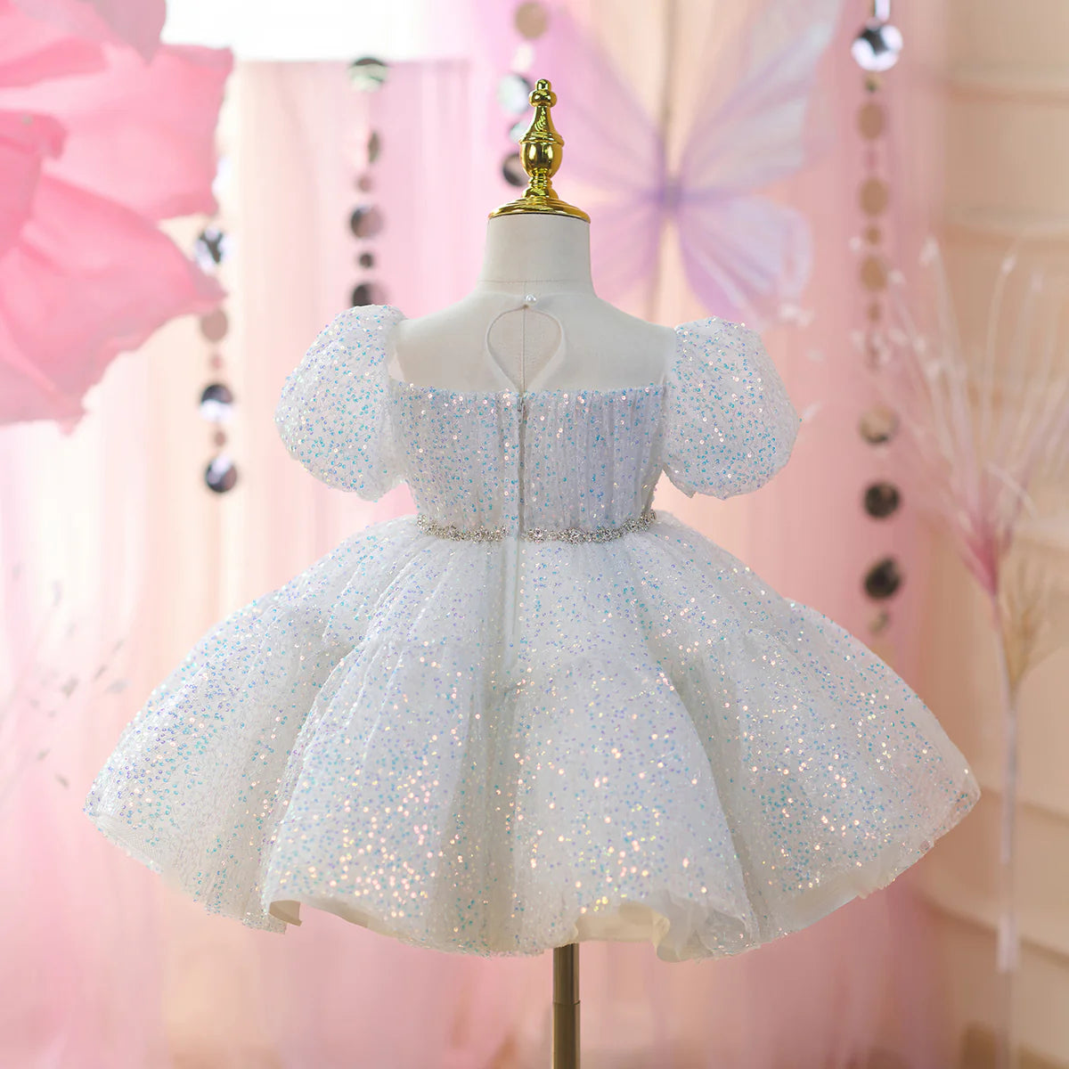 Sparkle Shining O-Neckline Sequined Baby Girl Dress